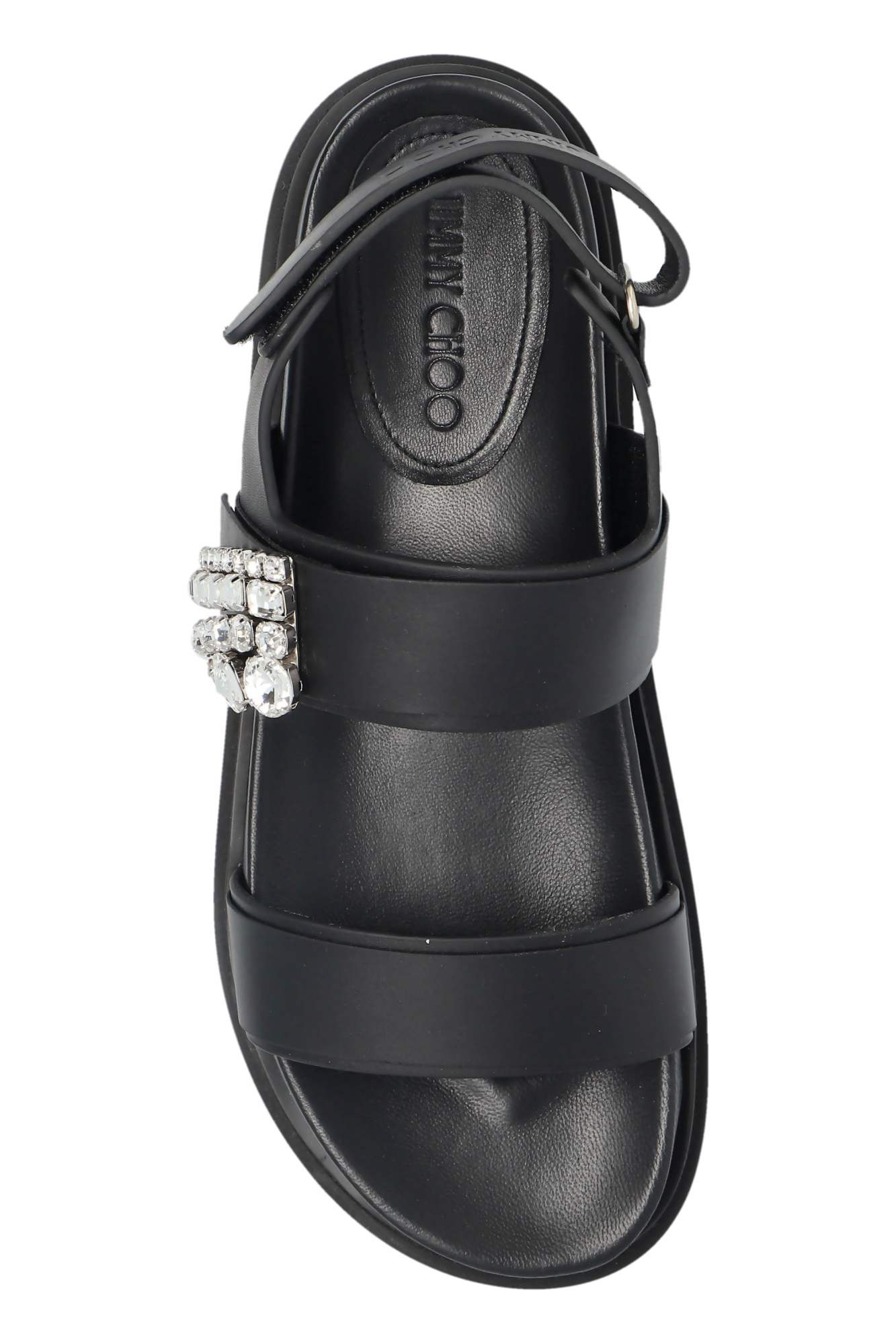 サンダル・ミュール JIMMY CHOO Black Leather Verity Sandals Verity Sandal Flat | Black Leather Crystal Flat Sandals